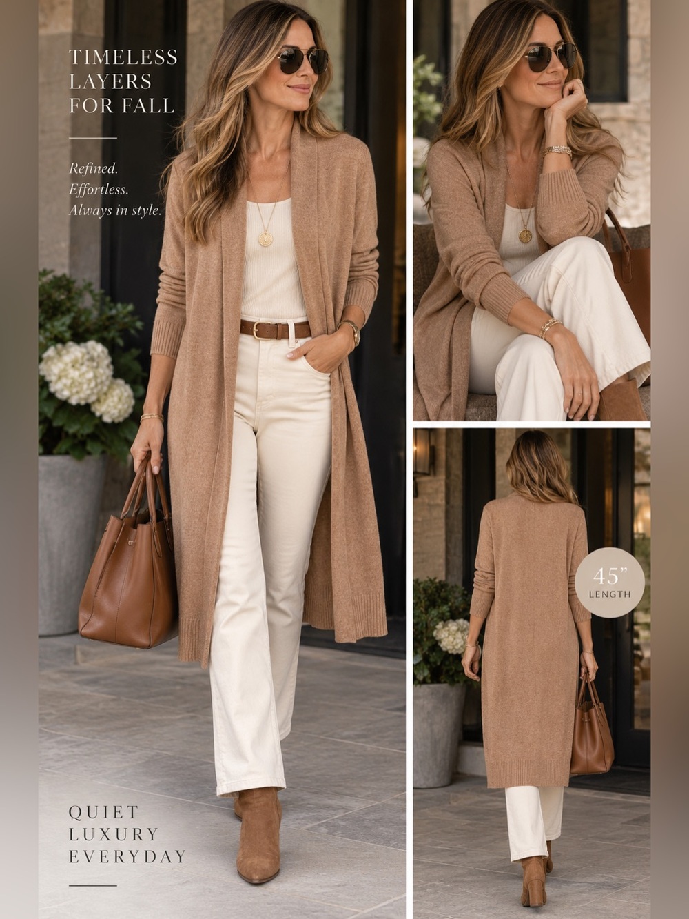 Tan Merino Wool Cardigan L
